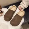 Zapatos Birkenstock de celebridad de internet con forro de felpa, zapatillas versátiles de punta cerrada, slip-on, zapatos de pelo para otoño e invierno, zapatos tipo mula cálidos, retro