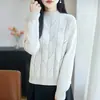 Suéter de punto de algodón puro de manga larga con cuello redondo, estilo minimalista transfronterizo para mujer, nueva camisa base gruesa y cálida de otoño e invierno con sentido de diseño