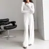 Conjunto de Pijama de Tricô com Gola Redonda Duas Peças Outono 2023 Novo Europeu e Americano Calças Macias Confortáveis Amigáveis à Pele Roupa de Casa Feminina