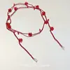 [Fruta Rosa do Bosque] Novo Colar Longo em Camadas Vermelho-Rosado Doce de Verão Exquisito Colar de Flor de Contas