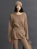 Novo suéter de malha quente versátil de gola redonda com borda dobrada, corte solto elegante, puro cashmere feminino para outono e inverno