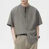 Camisa Social Masculina de Manga Curta com Gola Alta Estilo Old Money Nova Coleção Primavera/Verão 2026, Camisa Casual Tendência Americana Solta Simples de Luxo Leve