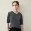 Suéter cálido de punto jacquard de cachemira pura de cabra para mujer, manga corta, cuello redondo, moda, lindo panda