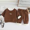 Roupas infantis para meninos, roupas de inverno, terno 2024, novo estilo ocidental, infantil, bebê, inverno, forrado de lã, engrossado, duas peças, moda