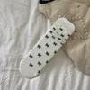 Meias com Laço para Mulheres Primavera e Verão Ins Meias de Atoalhamento Estilo Coreano com Brincos Cor Pura Meias Simples com Sapatos de Couro Pequenos