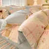 Juego de Cuatro Piezas 100% Algodón Funda Nórdica Infantil Todo Algodón Sábana Bajera Juego de Tres Piezas para Dormitorio de Estudiante Sábana Ajustable Ropa de Cama de Dibujos Animados