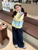 Conjunto de Roupa de Outono para Meninas 2026 Novo Modelo Crianças Único e Bonito Top de Outono, Conjunto de Duas Peças Xadrez de Alta Qualidade para Crianças Mais Velhas