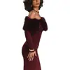 Moda Elegante Nueva de Otoño e Invierno Estilo Europeo y Americano Transfronterizo Vestido Delgado Elegante con Cuello de Piel de Hombro Único de Manga Larga para Mujer
