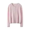 Cárdigan Chaqueta de Punto para Mujer de Cachemir Siete Puntos Hilo Simple Otoño e Invierno Aspecto Holgado Adelgazante Agradable a la Piel Cuello Redondo Suéter Trenzado Superior