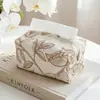 Caixa de lenços em tecido jacquard com estampa de folhas estilo vintage para mesa de casa, sala de chá e decoração de pousada, caixa de armazenamento de lenços