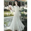 Vestido de encaje de manga larga estilo francés para otoño para mujer, nueva ropa de otoño para mujer, elegante vestido de sirena entallado a la cintura