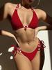 25 Novos Biquínis Divididos de Praia Europeus e Americanos Transfronteiriços, Biquíni Feminino, Roupa de Banho com Decote Halter Estilo Resort à Beira-Mar