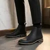 Botas Casuais de Couro de Cano Alto Tamanho Grande Transfronteiriças Slip-On Estilo Britânico Sapatos Masculinos Moda Retrô Bico Fino Botas Martin Dropshipping