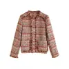Elegante chaqueta de tweed con flecos para mujer, moda otoñal para mujer, colección primavera 2026, top corto de tweed a cuadros, elegante