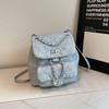 Mochila de Mujer con Bordado de Diamantes 2024 Nueva Casual Versátil Mochila de Cadena Súper Popular Pequeña Mochila Escolar de Mezclilla