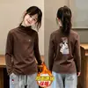Nueva Camiseta Base de Manga Larga con Cuello Alto y Volantes para Niñas Otoño Invierno Polar Térmico Ropa Interior para Niños Pequeños y Medianos Top Cepillado
