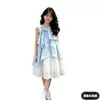 Vestido de Verano Asimétrico sin Mangas con Lazo para Niñas 2026 Nueva Moda Hueco Transpirable Vestido de Princesa para Niñas Pequeñas