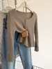 Cardigan de Punto Suave Elegante con Cuello Cuadrado para Mujer, Nuevo Estilo Coreano de Principios de Primavera, Diseño de Nicho, Suéter Corto Básico