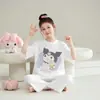 Pijama infantil para meninas, verão, manga curta, calça cropped, fino, cartoon, fofo, menina, para ar condicionado, conjunto de casa
