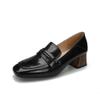 Zapatos Británicos para Mujer Primavera 2024 Retro Punta Cuadrada Tacón Grueso Zapatos de Salón para Todas las Estaciones Mocasines de Tacón Medio Estilo Retro que Aumentan la Altura