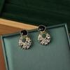 Super Flash Diamante Completo Geométrico Diamante Hueco Aretes de Pin Plateados para Mujer Lujo Ligero de Alta Gama Aretes de Botón Estilo Retro Moda Hong Kong
