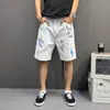 Jeans Reto Versátil Estampado de Marca Tendência Graffiti Retro Americano Shorts de Cinco Pontos Clássicos Tendência 100% Algodão Shorts Masculinos