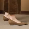 Sapatos de Salto Anabela Simples da Moda Estilo Coreano de 2,5cm para Mulheres, Novos Sapatos de Couro Rasos Pointy-Toe Slip-On para Primavera e Outono