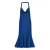 Exportación Transfronteriza Ropa de Mujer Otoño 2025 Nuevo Estilo Europeo y Americano Simple Estilo Puro Lujoso Espalda Descubierta Drapeado Vestido de Cuello Halter