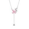 Colar de prata esterlina 925 com flores, moda feminina, versátil, corrente de clavícula de zircônia rosa, pingente de borla para o dia dos namorados 520