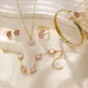 Set de Joyería de Trébol de Cinco Hojas de la Suerte Más Vendido en Europa y América Pulsera de Acrílico Pulsera Collar de Trébol de Cinco Hojas Anillo Pendientes para Mujeres