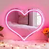 Espejo LED de Dibujos Animados Luz de Neón Espejo de Maquillaje Emisor de Luz Decoración Regalo para Niña Espejo de Corazón Luz de Ambiente Luz de Relleno