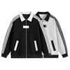 Sudadera cárdigan de algodón con tres rayas y media cremallera de marca de moda para otoño e invierno para hombre, chaqueta de color block con cuello camisero, chaqueta de manga larga para hombre