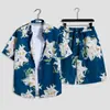 Hawaii Seaside Beach Holiday terno masculino solto plus size casal moda marca camisa de manga curta casual conjunto de duas peças
