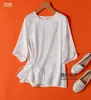 ¡Doble Desgaste! ¡Lujoso Nuevo Estilo Chino! Top de Camiseta Redondo de Seda Blanca con Jacquard Floral de Media Manga para Mujer