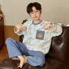 Pijama infantil, algodón puro, conjunto fino de manga larga, nuevo modelo 2026, para niños, estilo caricatura, para niños grandes, ropa de aire acondicionado, se puede usar afuera