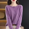 Cárdigan de Lana con Patrón de Osmanthus Transfronterizo para Mujer, Suéter de Punto Ajustado para Otoño e Invierno, Top Redondo Sin Costuras, Moderno