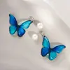 Pendientes de Botón de Perla Mariposa Azul Degradado Super Hada Estilo Elegante de Socialité Pendientes Casuales Versátiles Diseño Único Sentido Adornos para el Oído