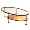Mesa de Centro Oval de Vidro Retrô Usada Bauhaus Camada Dupla Sala de Estar Mesa de Chá Apartamento Pequeno Uso Doméstico Madeira Maciça Mesa Lateral de Sofá