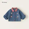 Youbao Huzhou Zhili Roupa Infantil Xadrez Jaqueta Jeans para Meninas Color Block Gola Outono para Crianças Pequenas Casaco de Desenho Animado para Meninos