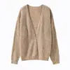 Cárdigan de punto con cuello en V de lana de camello para mujer, suéter estilo nuevo otoño 2026, chal, top de manga larga con hilo de colores