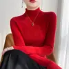 Novedad Camiseta Básica de Punto Fino de Cachemir Puro Color Sólido Cuello Semi-Alto con Cordón Ajustable Corte Entallado Adelgazante Suéter de Punto Clásico