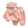 Ropa para Bebés y Niños, Ropa de Otoño para Niñas, Conjunto de Encaje a la Moda, Conjunto de Tres Piezas con Capucha de Conejo y Cremallera para Bebé Niña