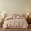Juego de Cuatro Piezas de Algodón Lavado Jacquard de Mariposas Cuadros Rosa Girly, Juego de Dormitorio Puro Algodón Estilo Sábana de Cama Amigable con la Piel Todo Algodón