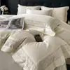 Lujoso y elegante juego de cama de cuatro piezas de algodón de grado A, con un diseño europeo sencillo, colores lisos y adecuado para hoteles.