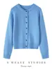 Cárdigan 75% seda de morera 25% cachemira para mujer, nuevo estilo otoño e invierno, cuello redondo, manga larga, chaqueta suéter tejida, suéter de cachemira