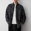 Camisa de Mezclilla Jacquard Cuadrado Casual Streetwear para Hombre Momeike, Camisa Lavada Otoño 2026 para Hombre 50456