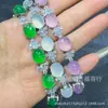 Pulseira Elegante Nova Estilo com Chalcedony Verde Gelo Incrustado Banhada a Prata para Venda por Atacado, Joia de Pulseira Ajustável com Pedra Ágata Gelo Branca