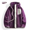 Jaqueta de Lã de Alto Padrão com Cor Contrastante para Homens e Mulheres, Novo Moletom Cardigan com Capuz Espesso e Forrado de Lã para Outono e Inverno, Casal