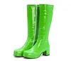 Novas botas femininas de couro pintado com bico quadrado Botas Martin altas Botas de cavaleiro plataforma salto médio grosso sapatos femininos 30-48 tamanho grande comércio exterior
