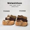 Versão em Couro com Aumento Interno de Altura de 3cm~Sapatos Birkenstock para Mulheres, Botas de Neve de Veludo com Sola Grossa para Outono e Inverno, Sapatos de Algodão de Uma Perna, Sapatos Birkenstock